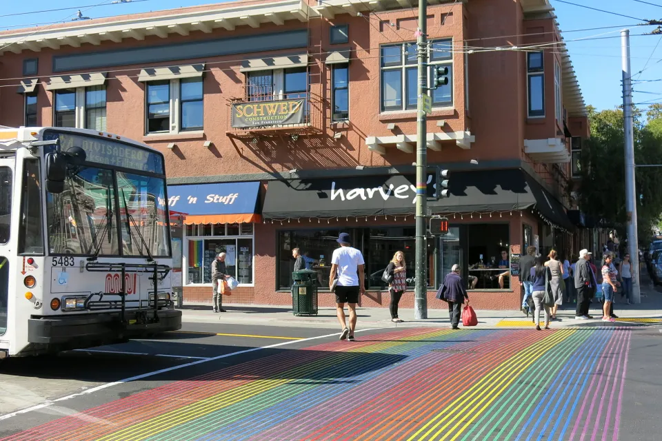 Castro Street Pedcrossing with Rainbow Flag Colour